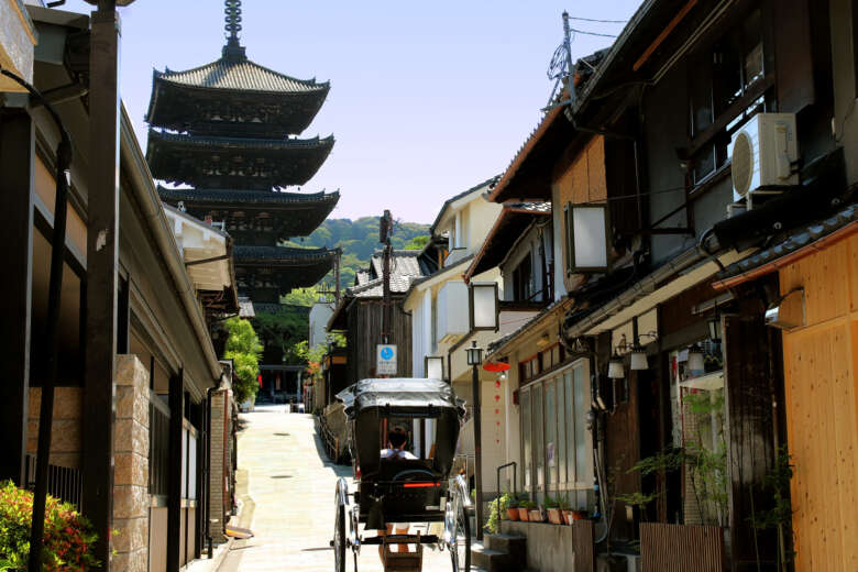 京都の町並みと八坂の塔